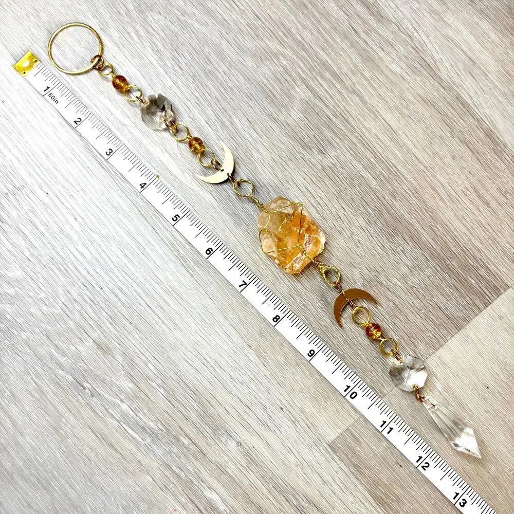 Raw Citrine Gemstone Wall Hanging, Prosperity & Joy Gemstone Decor, 13 Inches